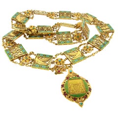 Art Deco Egyptian Revival Ruby, Turquoise, Enamel & Gold Necklace