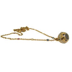 Victorian Diamond, Ruby, Sapphire & Gold Ball Watch Necklace