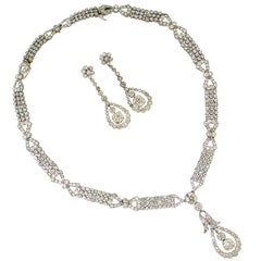 Art Deco Diamante Collana in platino Orecchini Bracciali Choker Intercambiabili