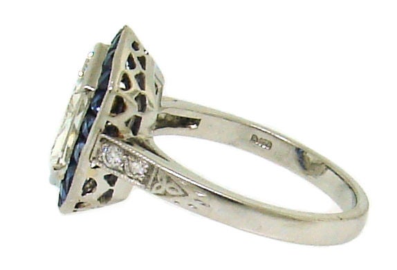 Art Deco Sechseck Diamant im Rosenschliff:: Saphir & Platinring Damen