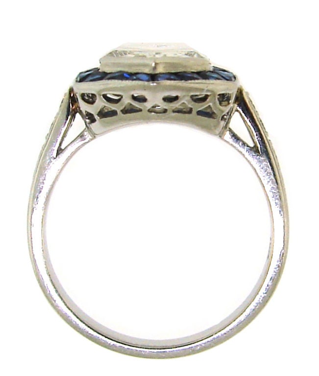 Art Deco Sechseck Diamant im Rosenschliff:: Saphir & Platinring 1