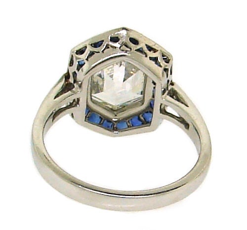 Art Deco Sechseck Diamant im Rosenschliff:: Saphir & Platinring 2