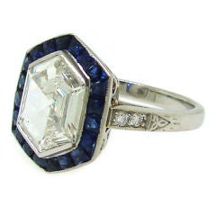 Art Deco Hexagon Rose Cut Diamond, Sapphire & Platinum Ring