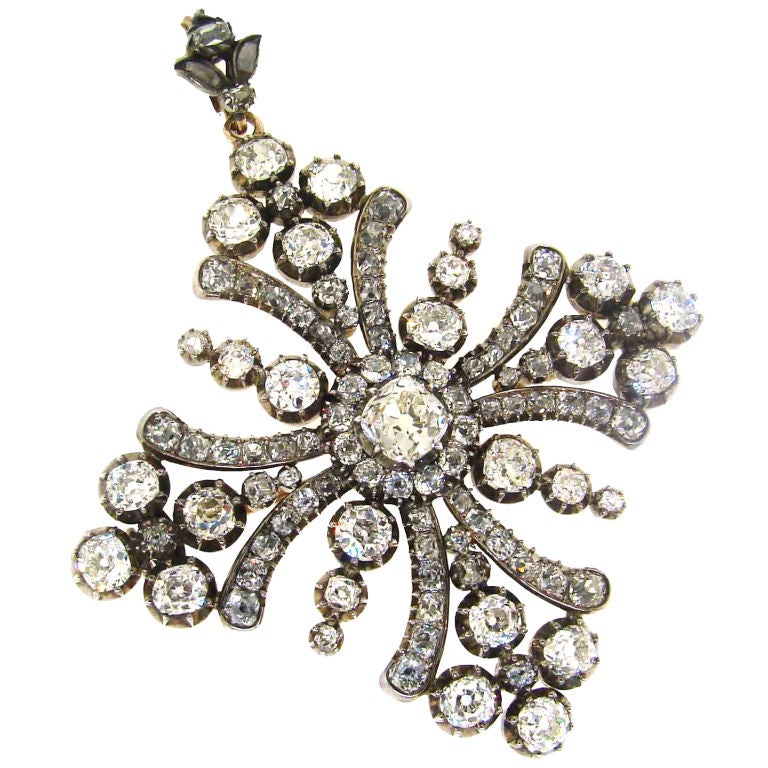 Georgian Diamond, Silver & Rose Gold Maltese Cross Pin/Pendant