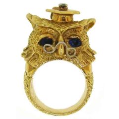 Van Cleef & Arpels Yellow Gold Owl with Sapphire Eyes Ring