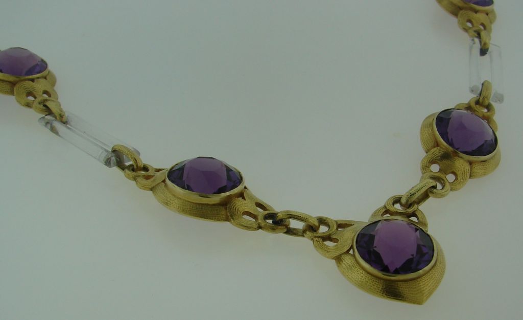 Round Cut Vintage Cartier Necklace Yellow Gold Amethyst Horn  For Sale