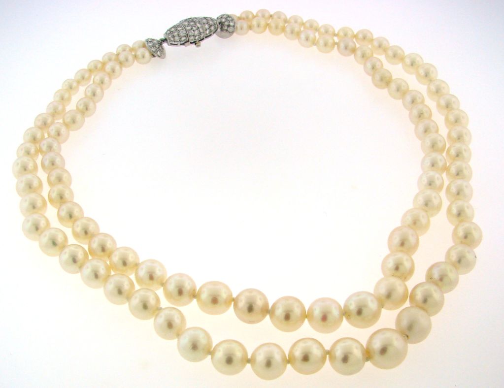 PETOCHI Two Strand South Sea Pearl Necklace Diamond Clasp