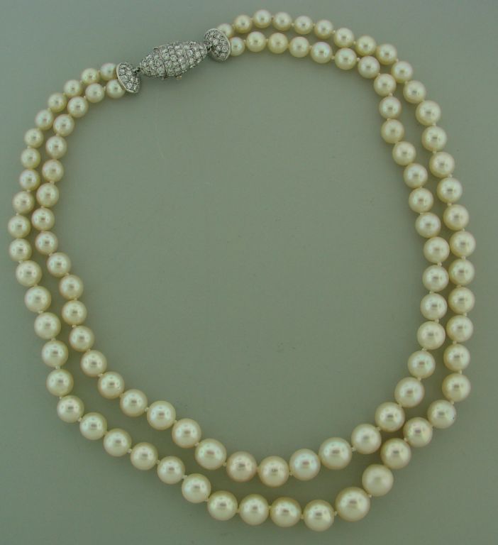Women's PETOCHI Two Strand South Sea Pearl Necklace Diamond Clasp