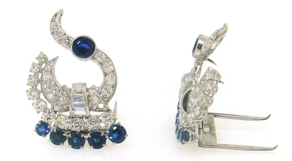 Art Deco Sapphire, Diamond & Platinum Double-Clips