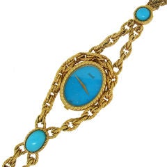 Rare Vintage Piaget Turquoise & Montre dame en or jaune