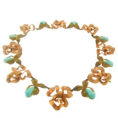 Buccellati Turquoise Rose Yellow Gold Necklace