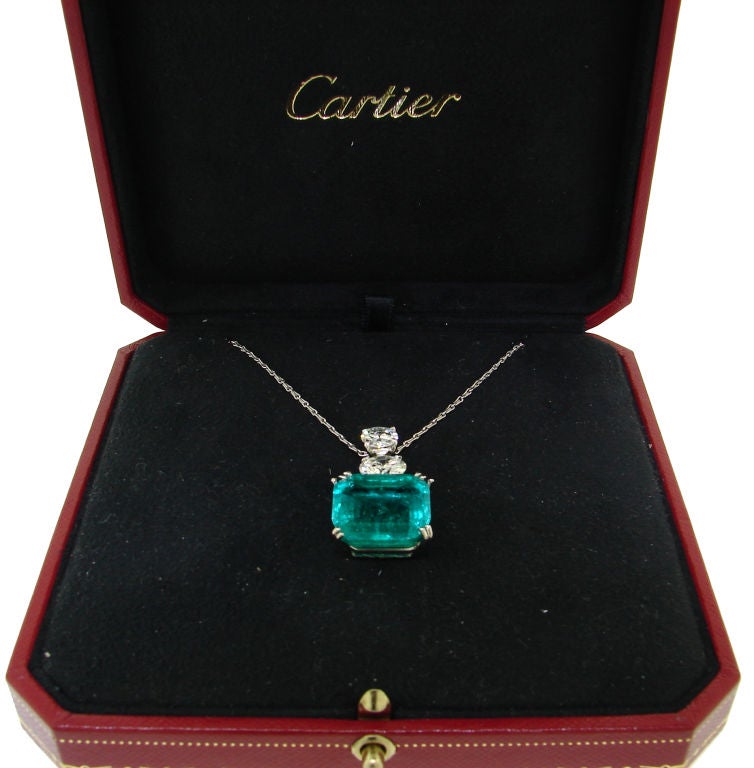 CARTIER 17cts Colombian Emerald, Diamond & Platinum Pendant