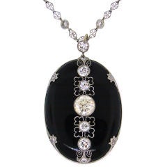 Art Deco Diamond, Black Onyx & Platinum Pendant on a Chain