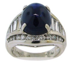 Oscar Heyman Cabochon Sapphire, Diamond & Platinum Ring