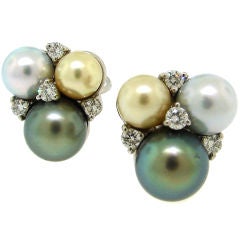 c.1980s SEAMAN SCHEPPS  South Sea Pearl Diamond White Gold Earrings