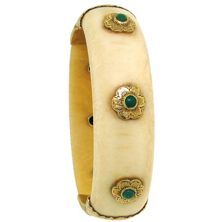 BUCCELLATI Ivory, Turquoise & Yellow Gold Bangle