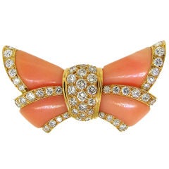 VAN CLEEF & ARPELS Coral, Diamond & Yellow Gold Butterfly Brooch
