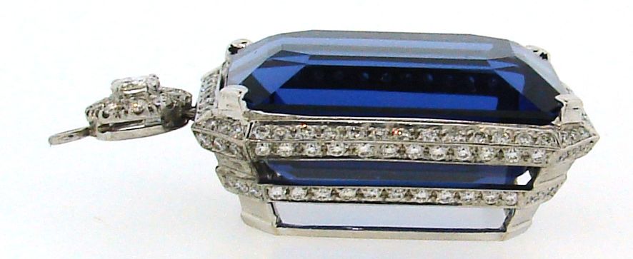61.41 Carat Tanzanite Diamond White Gold Pendant In Excellent Condition For Sale In Beverly Hills, CA