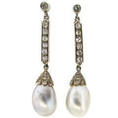 Belle Epoque Natural Pearl Diamond Platinum & Gold Drop Earrings