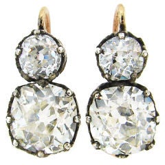 Antique Victorian 5.48 cts Cushion Cut Diamond Two-Stone Earrings