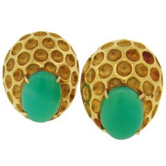 Bold Chrysophrase & Yellow Gold Clip-on Earrings by WANDER