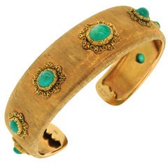 Vintage MARIO BUCCELLATI Emerald Cabochon & Yellow Gold Bangle Bracelet