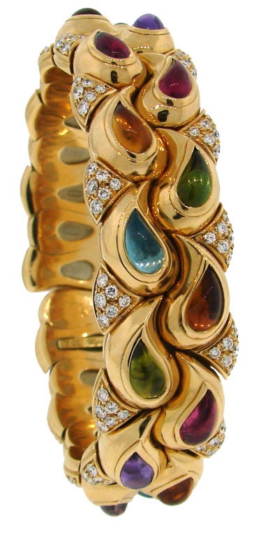 Women's Colorful CHOPARD Diamond, Gems & Yellow Gold Bangle