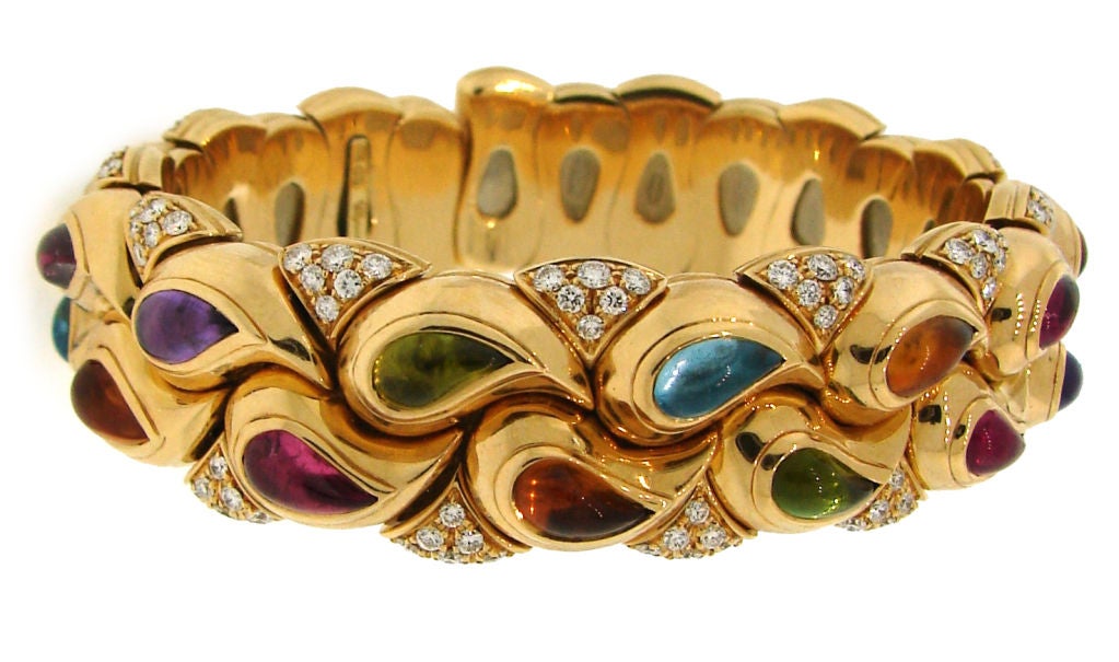 Colorful CHOPARD Diamond, Gems & Yellow Gold Bangle 2