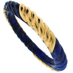 VAN CLEEF & ARPELS Carved Lapis Lazuli & Yellow Gold Bangle