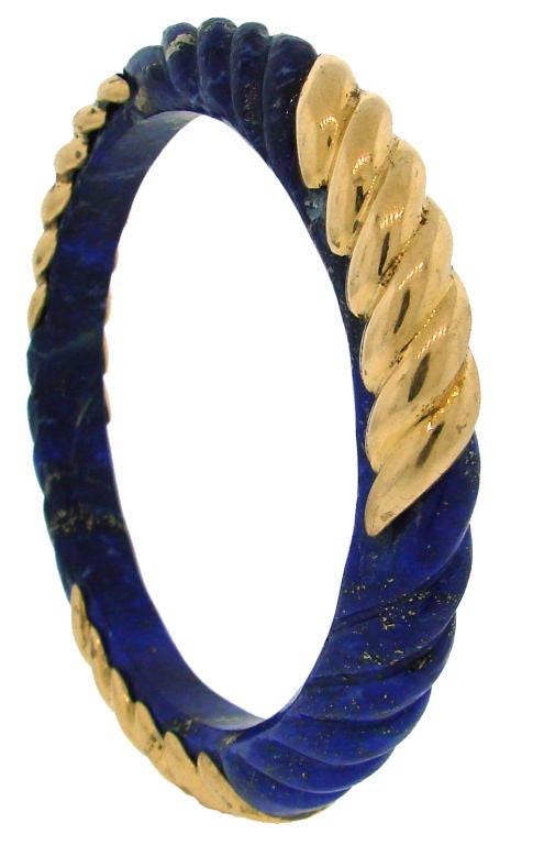 Women's VAN CLEEF & ARPELS Carved Lapis Lazuli & Yellow Gold Bangle