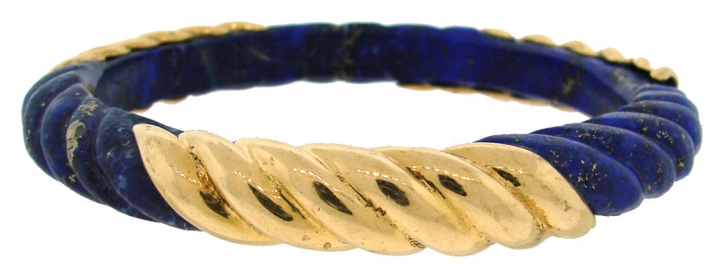 VAN CLEEF & ARPELS Carved Lapis Lazuli & Yellow Gold Bangle 2