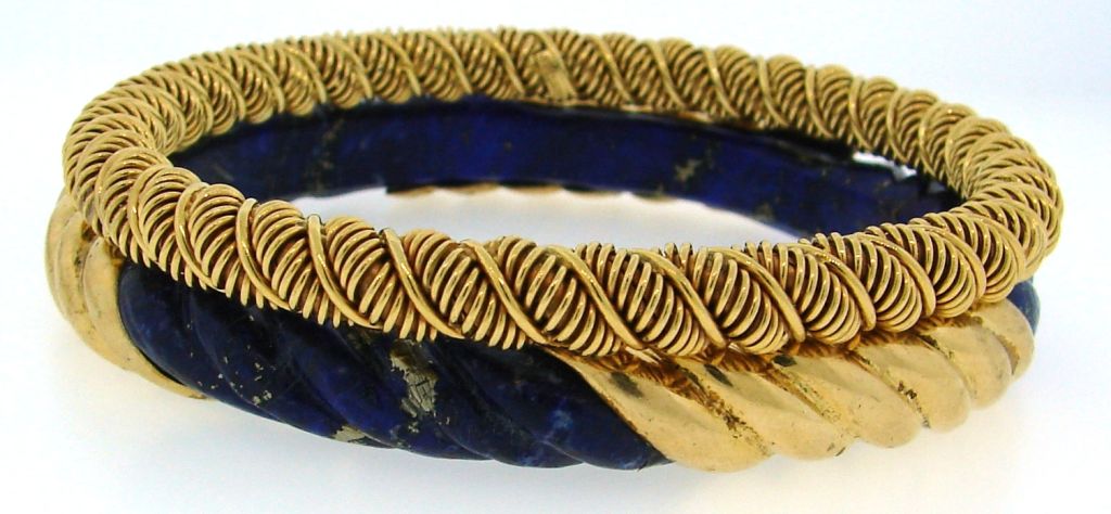 VAN CLEEF & ARPELS Carved Lapis Lazuli & Yellow Gold Bangle 6