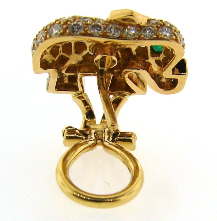 CARTIER Diamond Emerald & Yellow Gold Elephant Brooch & Earrings 3