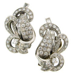 Diamond & Platinum Stylized Art Deco Clip-on Earrings 4