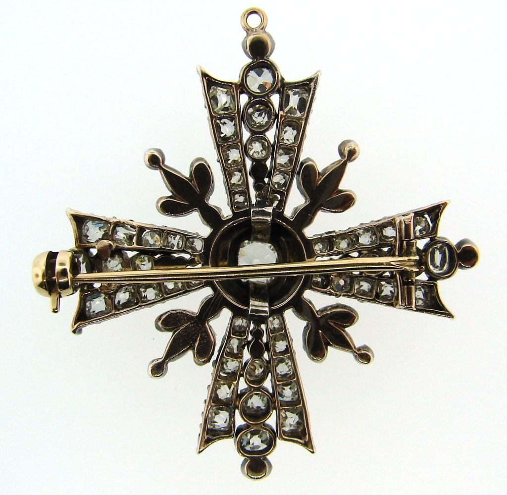 Victorian Diamond, Silver & Gold Maltese Cross Pendant / Brooch 1