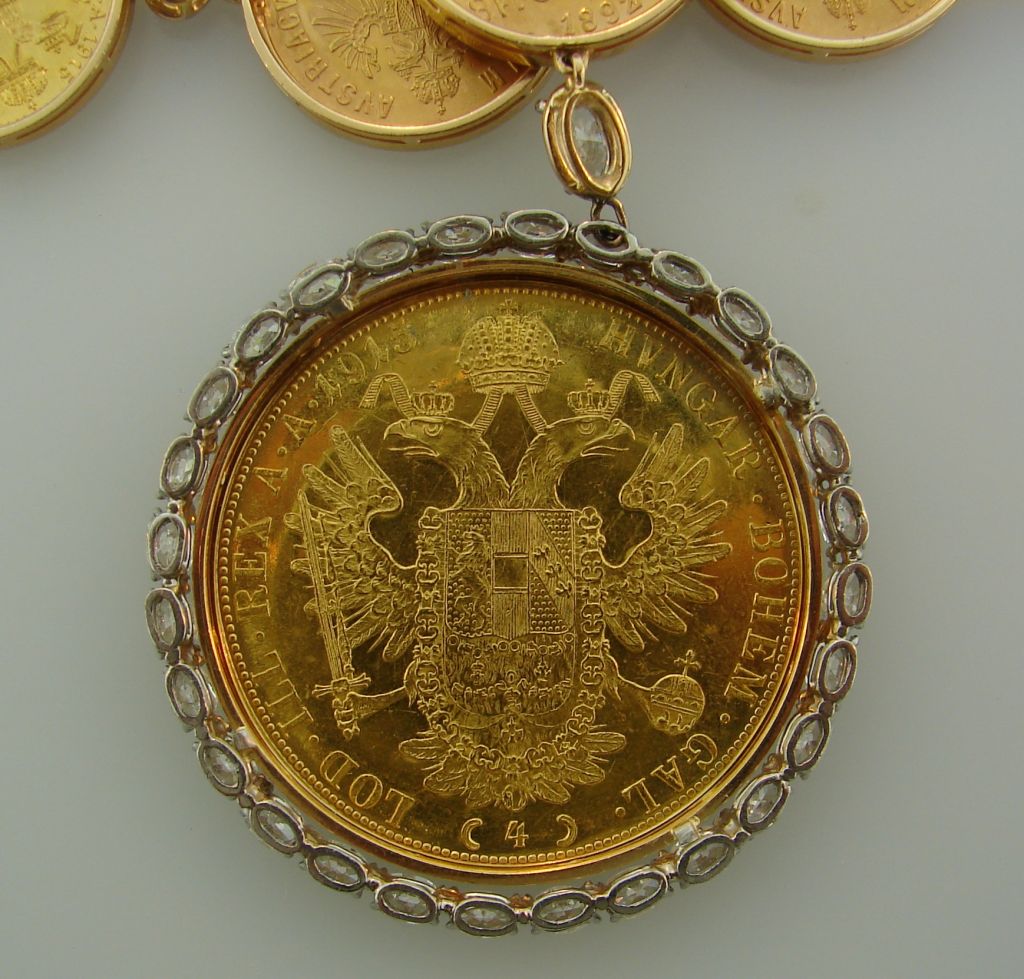 Oscar Heyman Gold Antique Austrian Coins & Diamond Necklace 3