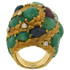 MARIO BUCCELLATI Diamond, Carved Gems & Yell Gold Cocktail Ring