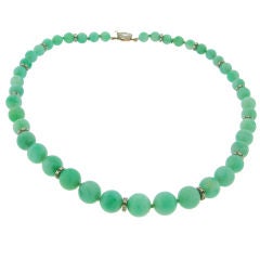 Jade Bead & Diamond Rondelle Necklace with Oval Diamond Clasp