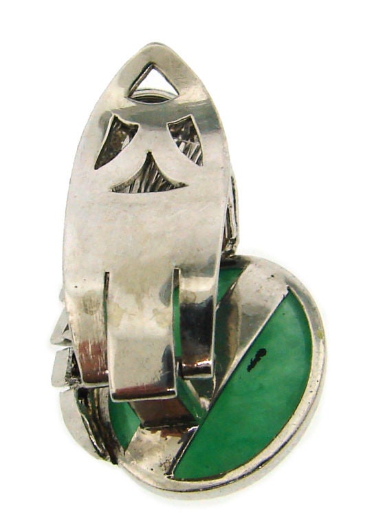 Art Deco Jade, Diamond and Platinum Earrings For Sale 2