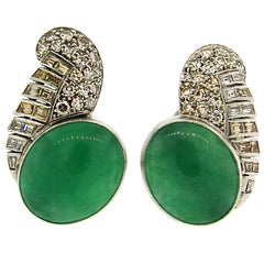 Art Deco Jade, Diamond and Platinum Earrings