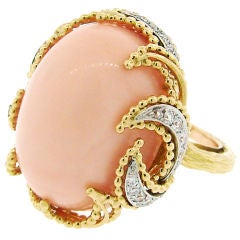PIERRE STERLE Angel Skin Coral, Diamond & Gold Cocktail Ring