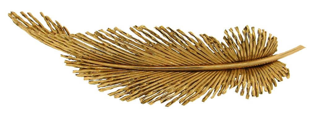 Chic and elegant yellow gold feather pin created by Pierre Sterle in the 1950's in Paris.
