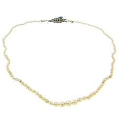 LACLOCHE Art Deco Natural Pearl Necklace w/ Diamond & Plat Clasp