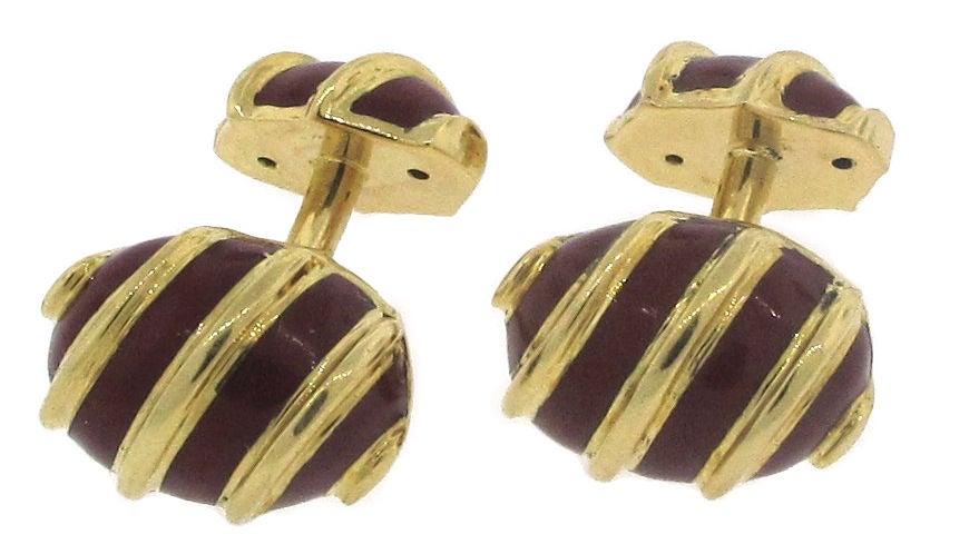 VERDURA Red Enamel & Yellow Gold Cufflinks