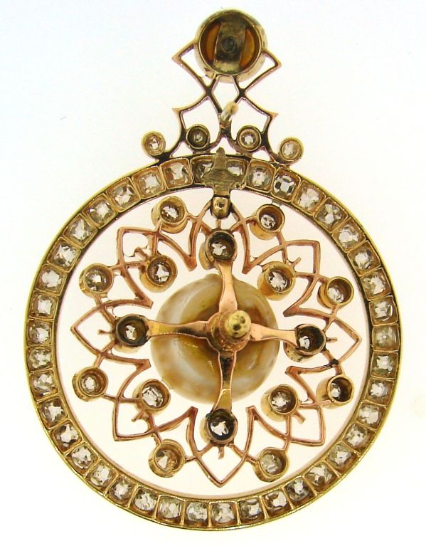 Women's Victorian Pearl, Diamond & Yellow Gold Earrings