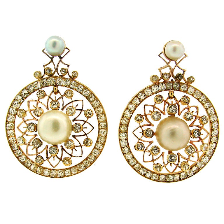 Victorian Pearl, Diamond & Yellow Gold Earrings