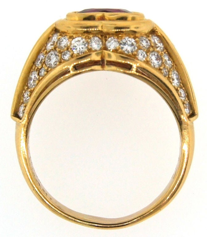 Women's BULGARI Heart Ruby Diamond Yellow Gold Ring, 1980s Bvlgari