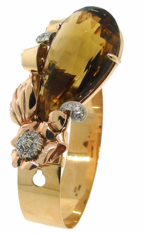Vintage Birks 14k Gelbgold Retro-Armband Citrin Diamant Nachlassschmuck (Gemischter Schliff) im Angebot