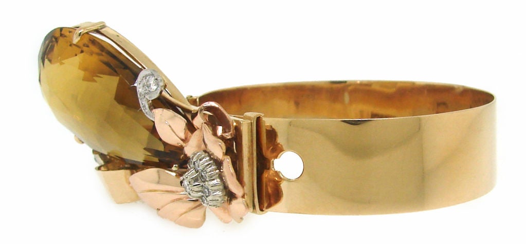 Birks, bracelet Estate Jewelry vintage rétro en or jaune 14 carats, citrine et diamant Bon état - En vente à Beverly Hills, CA