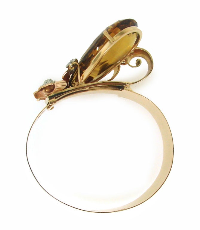 Birks, bracelet Estate Jewelry vintage rétro en or jaune 14 carats, citrine et diamant en vente 1
